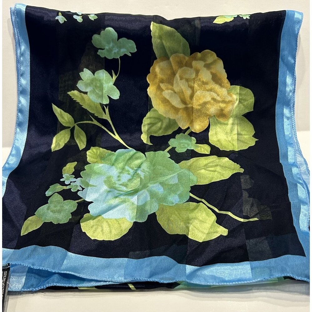 VTG Floral Sheer Scarf 58”x13” Elegant Yellow Blue Green Polyester Large NWT - Picture 1 of 9